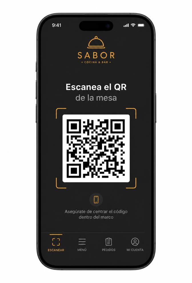 Pantalla móvil con el QR de la mesa listo para escanear