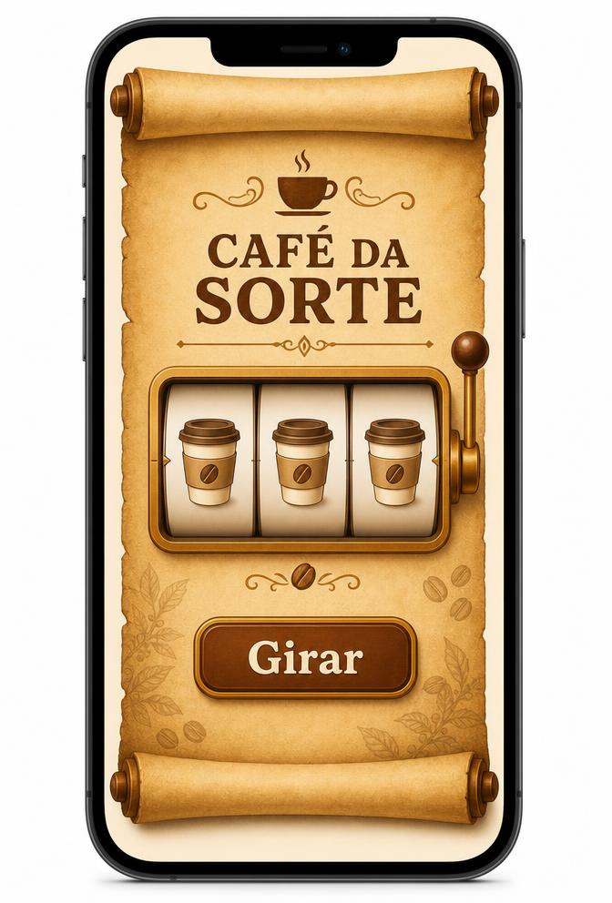 Pergamino con la tragaperras de cafés y el botón de girar